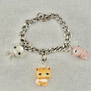 Vintage LPS Littlest Pet Shop Charm Bracelet Silver Tone Y2K Cute Bling Hasbro